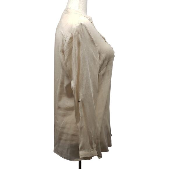 Krazy Kat Womens XL Light Khaki Cotton Tunic Top Crochet Button Front Boho Style - Picture 3 of 12